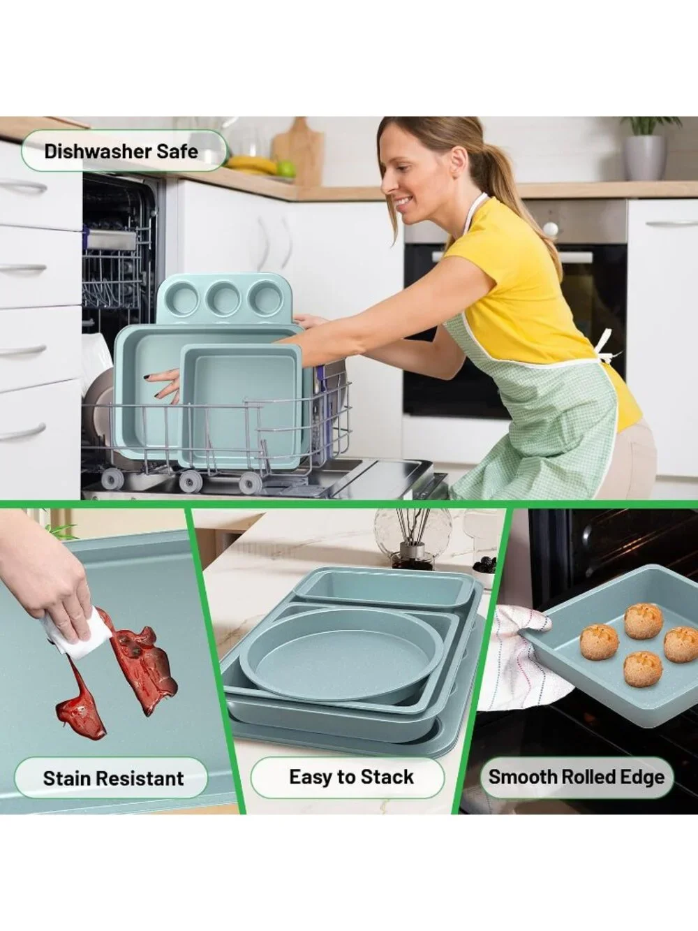 5-Piece Blue Baking Sheet Set Including Round/Square Cake Pan Baking Pans Set